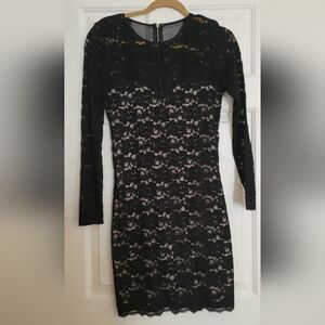 Black lace sheer sleeve holiday dress
